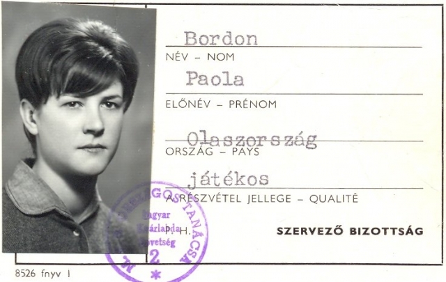 La tessera di Paola Bordon per gli europei del 1964